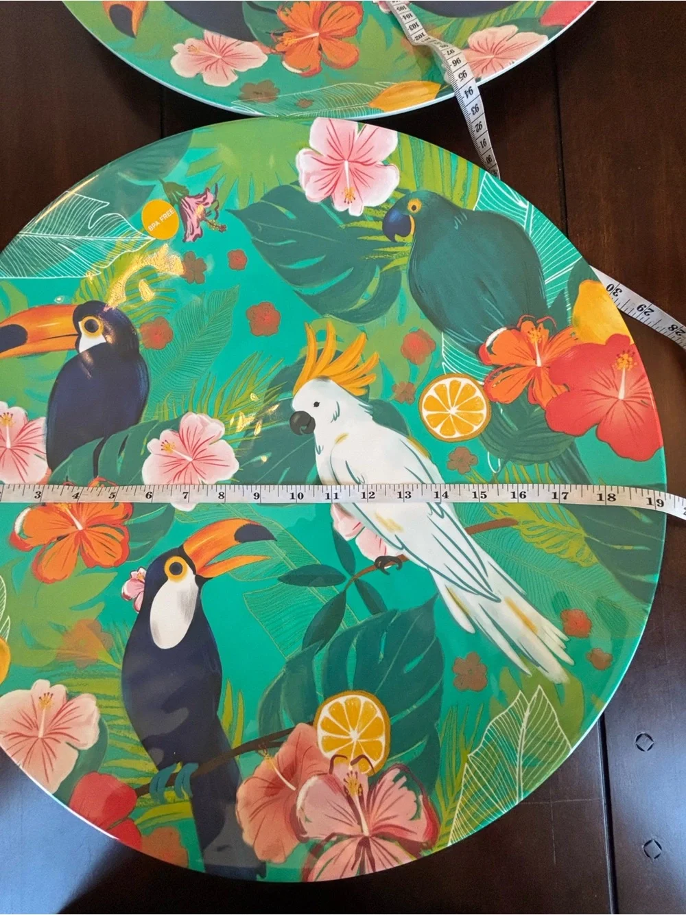 TWO! Celebrate Summer Together Tropical Toucan Melamine Serving Platters 19”